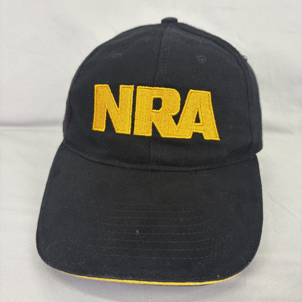 NRA Baseball Cap Hat Mens OSFM Black Yellow Embroidered Adjustable 2215